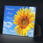 Sunflower and Bees Plaque with Custom Text<br><div class="desc">Custom Text Plaques with Yellow Sunflower and Bees on Blue Sky Summer Day Gift - Choose / Add Your Text - Name / Color / Font / Size / more - Make Your Special Gifts - Resize and move or remove and add image / text with Customization tool. Design by...</div>