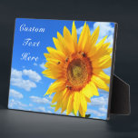 Sunflower and Bees Plaque with Custom Text<br><div class="desc">Custom Text Plaques with Yellow Sunflower and Bees on Blue Sky Summer Day Gift - Choose / Add Your Text - Name / Color / Font / Size / more - Make Your Special Gifts - Resize and move or remove and add image / text with Customization tool. Design by...</div>
