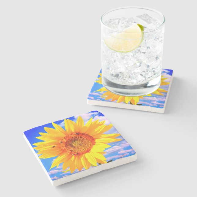 Sunflower and Bees Stone Coaster (Side)