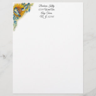 Sunflower And Birds Custom Letterhead