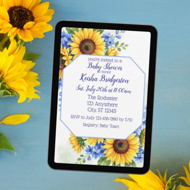 Sunflower and Blue Baby Shower Invitation (Creator Uploaded)