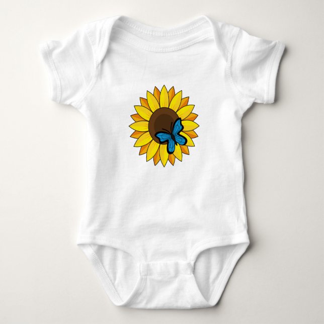 Sunflower and Blue Butterfly Baby Bodysuit (Front)