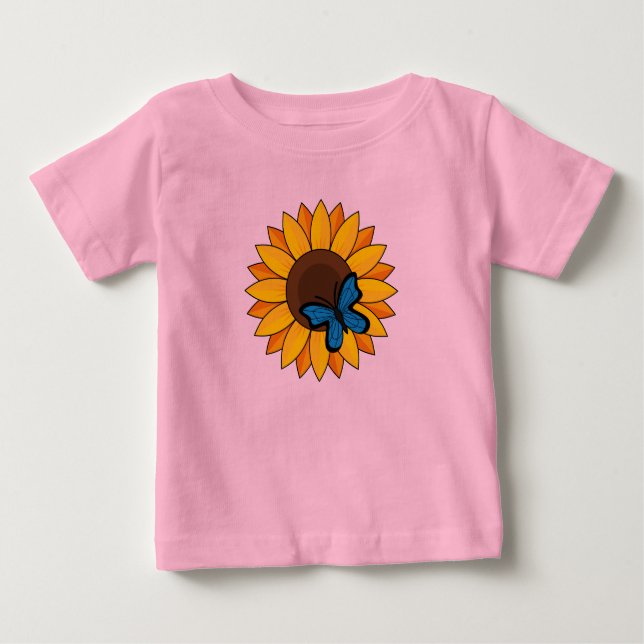 Sunflower and Blue Butterfly Baby T-Shirt (Front)