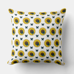 Sunflower and Blue Butterfly Cushion