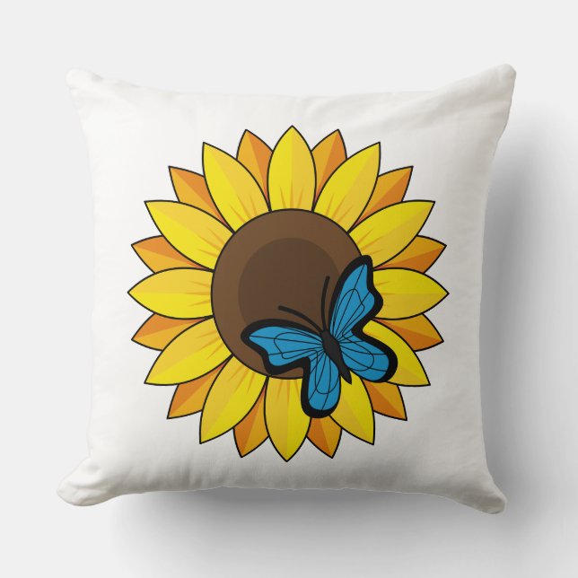 Sunflower and Blue Butterfly Cushion (Front)