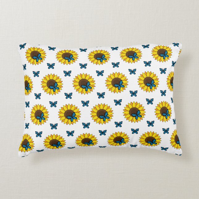Sunflower and Blue Butterfly Decorative Cushion (Front)