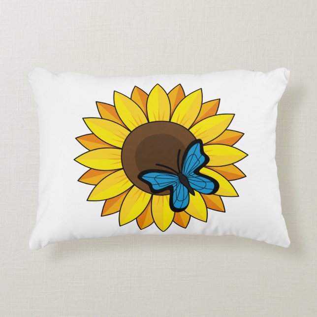 Sunflower and Blue Butterfly Decorative Cushion (Front)