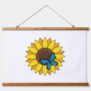 Sunflower and Blue Butterfly Hanging Tapestry