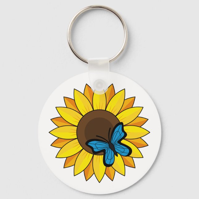 Sunflower and Blue Butterfly Key Ring (Front)