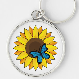 Sunflower and Blue Butterfly Key Ring