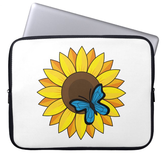 Sunflower and Blue Butterfly Laptop Sleeve (Front)