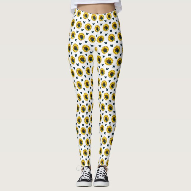 Sunflower and Blue Butterfly Leggings (Front)