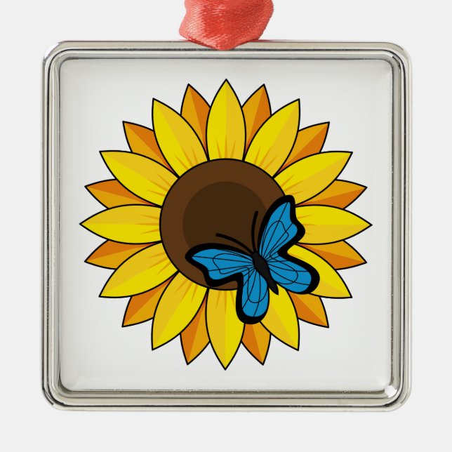 Sunflower and Blue Butterfly Metal Tree Decoration (Front)