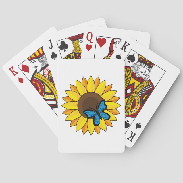 Sunflower and Blue Butterfly Playing Cards (Back)