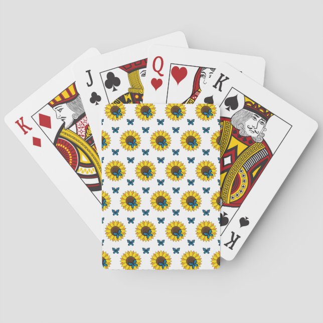 Sunflower and Blue Butterfly Playing Cards (Back)