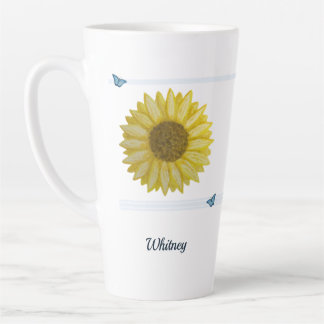 Sunflower and Blue Butterfly Scripture Latte Mug