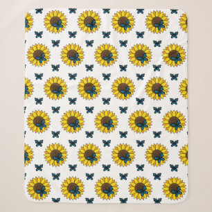 Sunflower and Blue Butterfly Sherpa Blanket