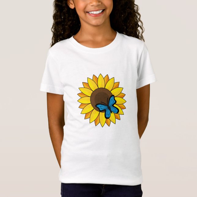 Sunflower and Blue Butterfly T-Shirt (Front)