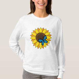 Sunflower and Blue Butterfly T-Shirt