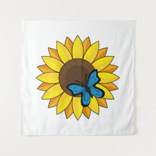 Sunflower and Blue Butterfly Tapestry