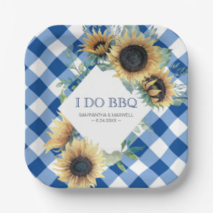 Sunflower and Blue Gingham I Do BBQ Paper Plate