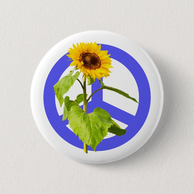 Sunflower and Blue Peace Symbol 6 Cm Round Badge (Front)