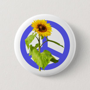 Sunflower and Blue Peace Symbol 6 Cm Round Badge