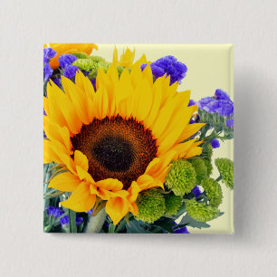 Sunflower and Blue Statice 15 Cm Square Badge