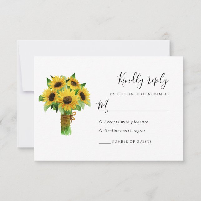 Sunflower and blush blue wedding response card (Front)