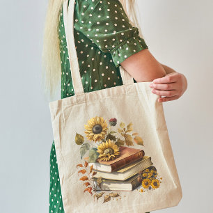 Sunflower and Books Tote Bag