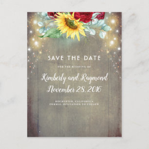 Sunflower and Burgundy Red Rose Fall Save the Date Announcement Postcard