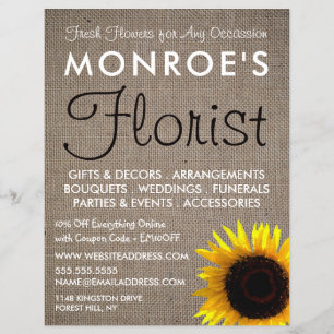Sunflower and Burlap, Floristry Advertising Flyer