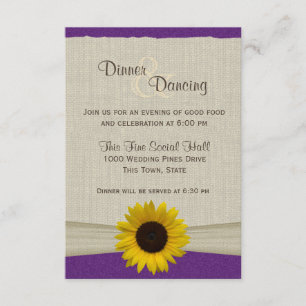 Sunflower and Burlap Purple and Yellow Reception Invitation