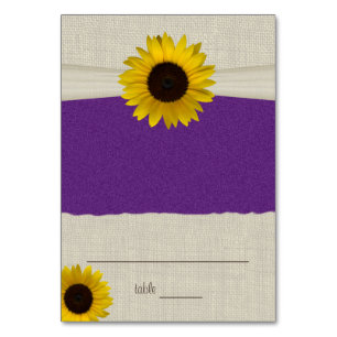 Sunflower and Burlap Purple Seating Card