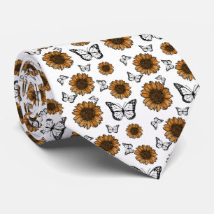Sunflower And Butterflies Boho Pattern Tie