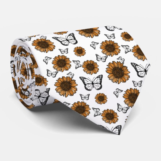 Sunflower And Butterflies Boho Pattern  Tie (Rolled)