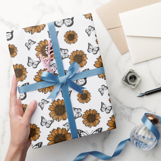 Sunflower And Butterflies Boho Pattern  Wrapping Paper (Gifting)