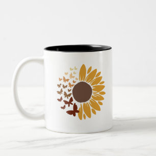 Sunflower and Butterflies Two-Tone Coffee Mug