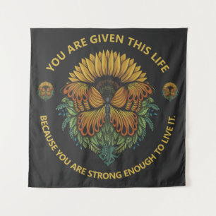 Sunflower and Butterfly Motivational Quote Tapestry