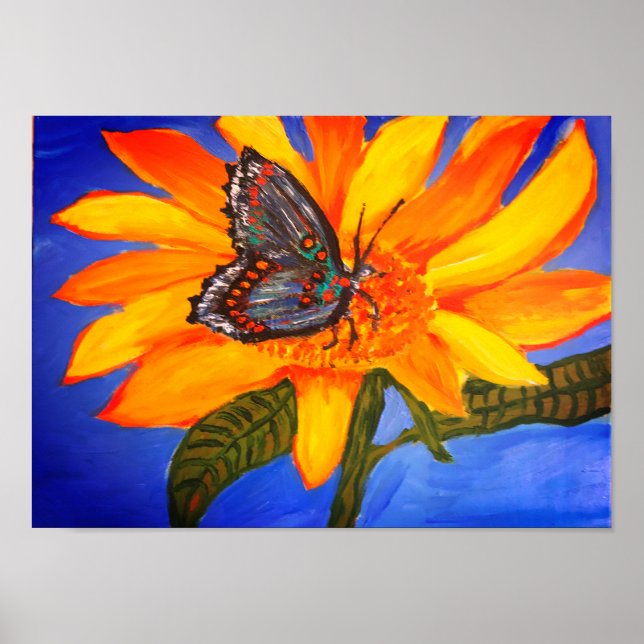 Sunflower and Butterfly Poster (Front)