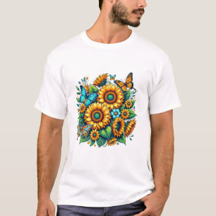 Sunflower and Butterfly Tote Bag - Floral Nature  T-Shirt