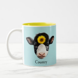 Sunflower and Cow Face Two-Tone Coffee Mug