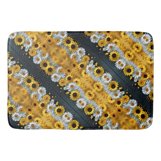 Sunflower and Daisy Pattern Blanket Bath Mat (Front)