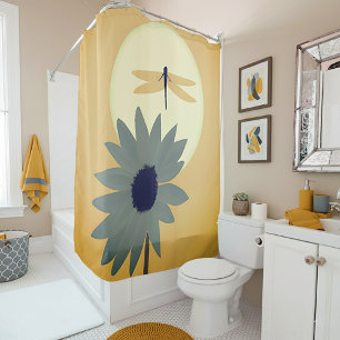Sunflower and dragonfly minimalist art shower curtain