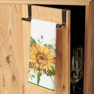 Sunflower and dragonfly splatter fall custom tea towel