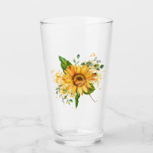 Sunflower and dragonfly splatter fall glass