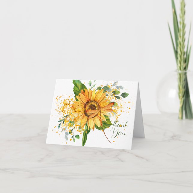 Sunflower and dragonfly splatter fall  thank you card (Front)