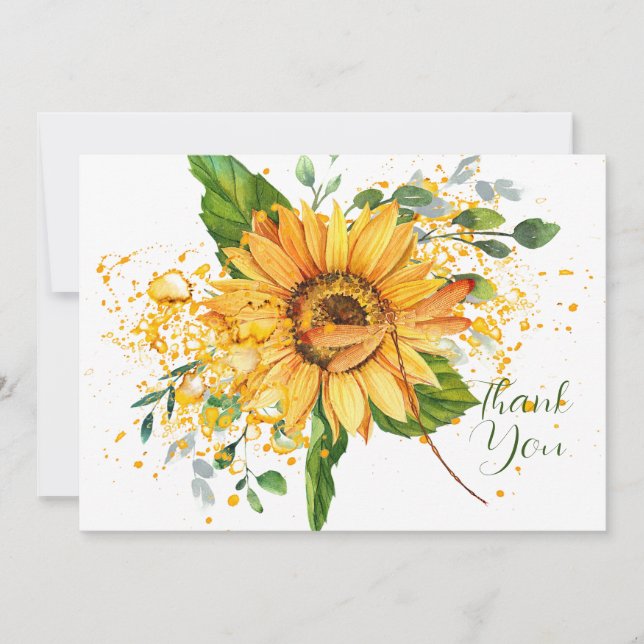 Sunflower and dragonfly splatter Thanksgiving Card (Front)