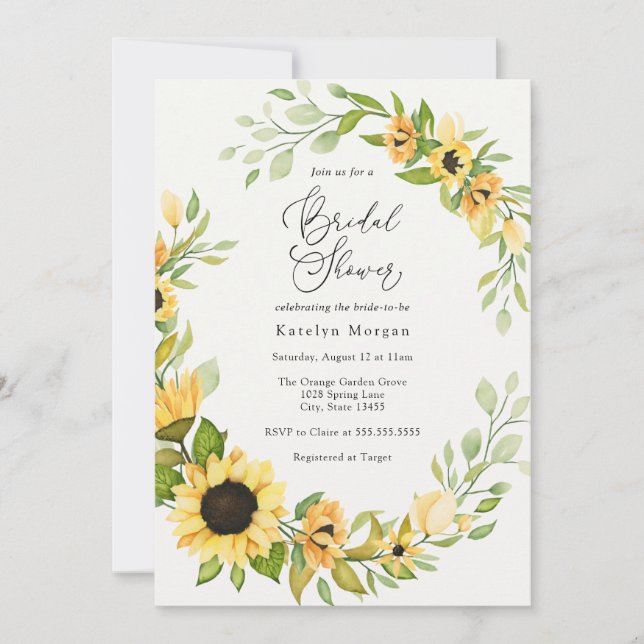 Sunflower and Greenery Bridal Shower Invitation (Front)