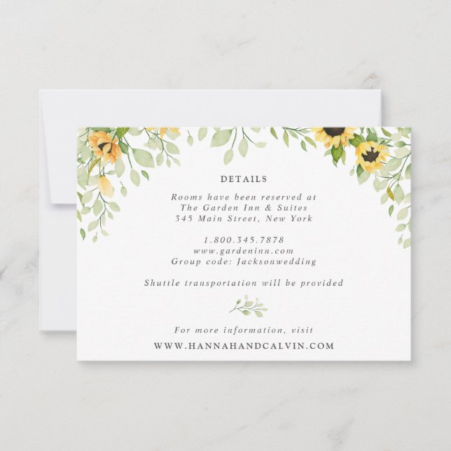 Sunflower and Greenery Wedding Details Card (Front)